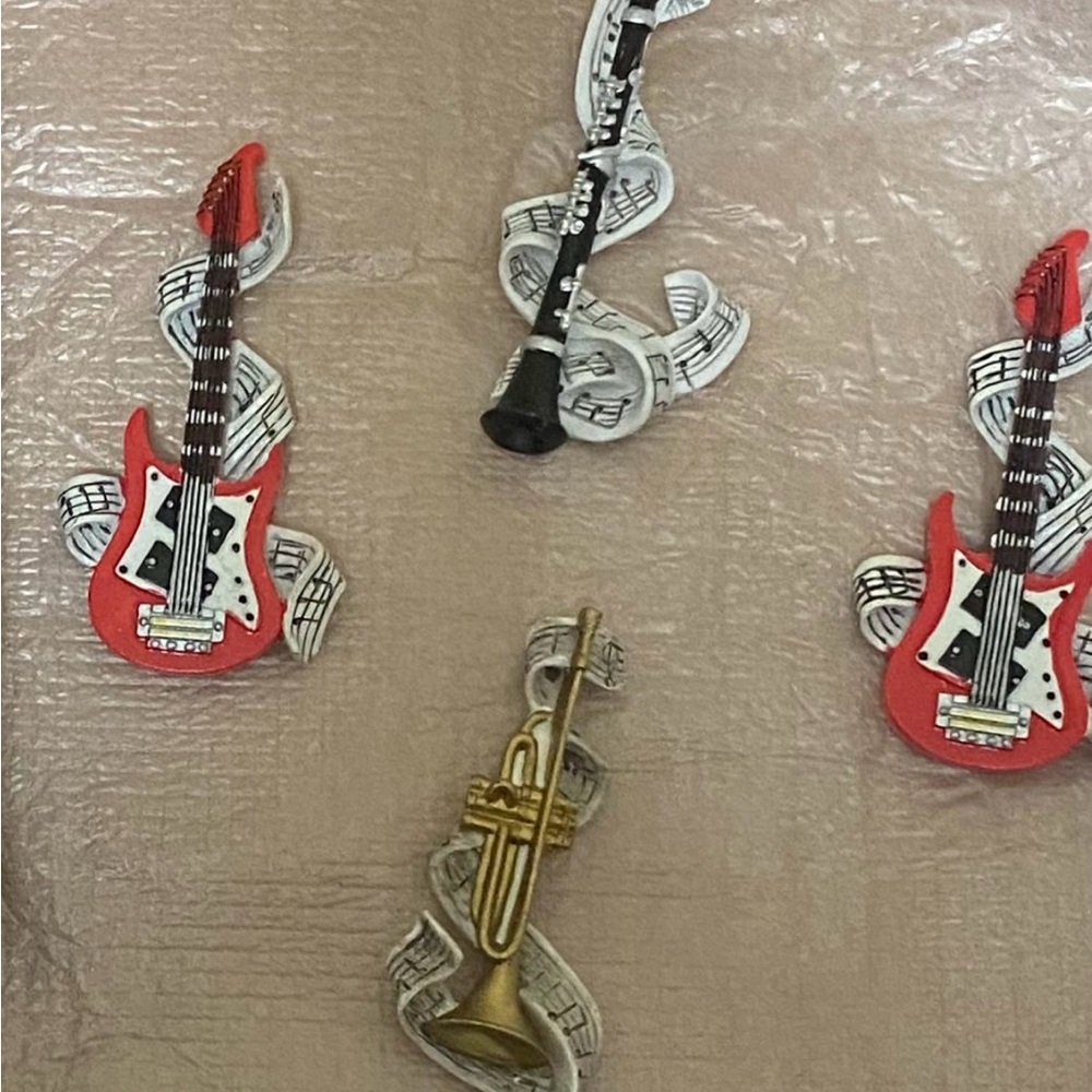 Vibrant Red and Gold Musical Instrument Art Magnetic guitar and trumpet